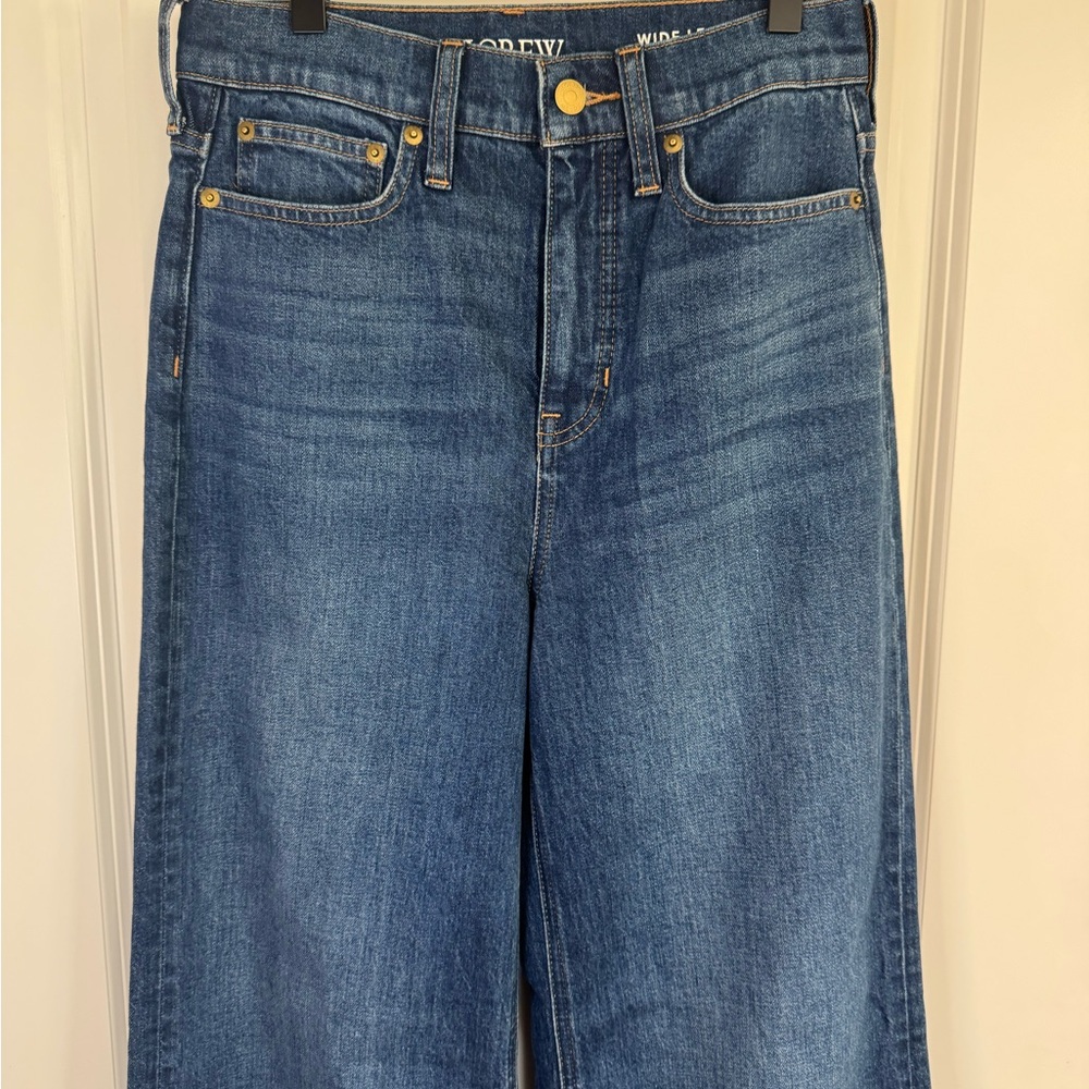 J. Crew Wide Leg Trouser Jeans High Rise Dark Wash Denim Chic 25 - Picture 3 of 14
